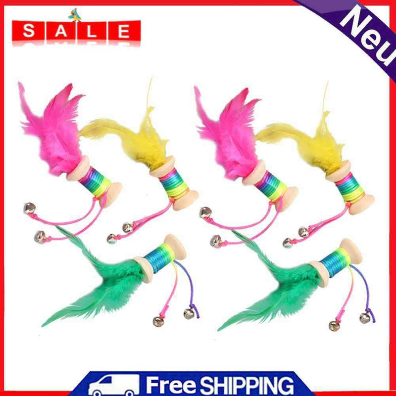 Cat Wooden Rolling Bell Color Feather Sounding Kitten Pet Palying Partner Random