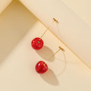 Korean Cherry Long Drop Earrings Women Sweet Fruit Dangle Earrings (Red) Newly