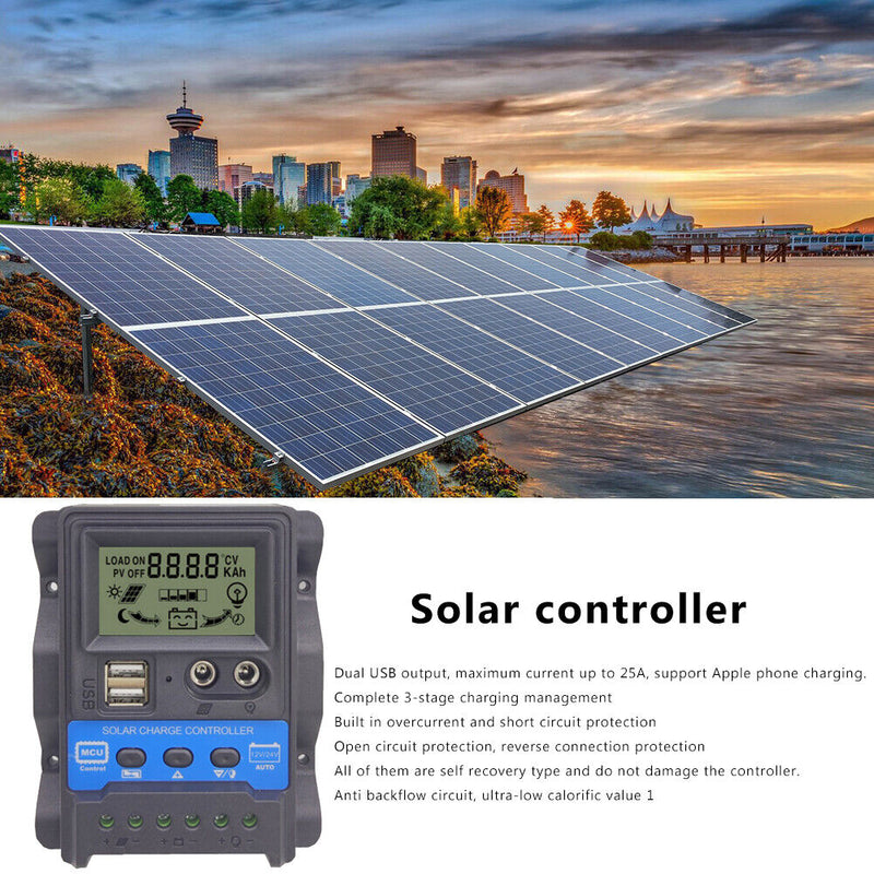 12V/24V PWM LCD Auto Solar Charger Controller w/ Light Time Control (30A) Newly