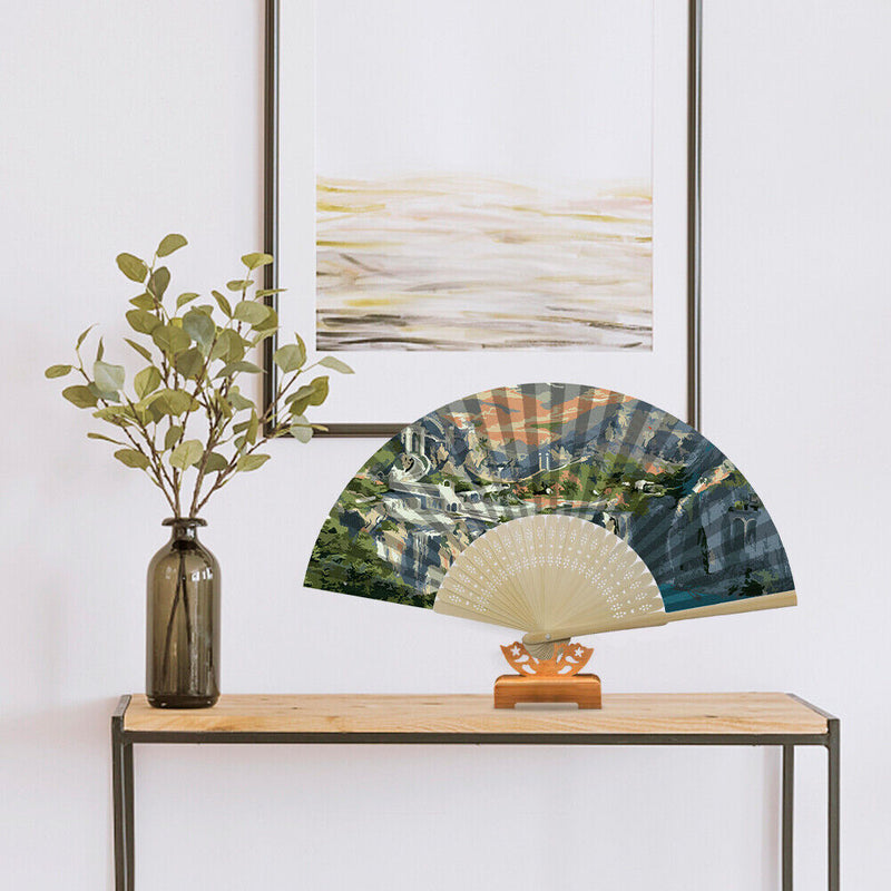 Mountains Castle Oil Paint Folding Fan By Numbers DIY Painted Handmade Crafts