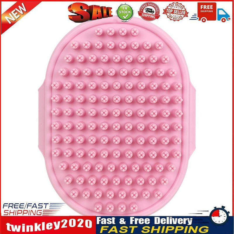 Dog Cat Bath Brush Comb Rubber Pet Hair Fur Grooming Massage Glove (Pink) Newly