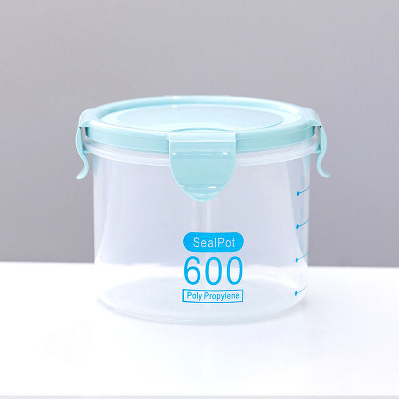 Plastic Food Buckled Jar Kitchen Clear Sealed Storage Box with Lid (600ml) Newly