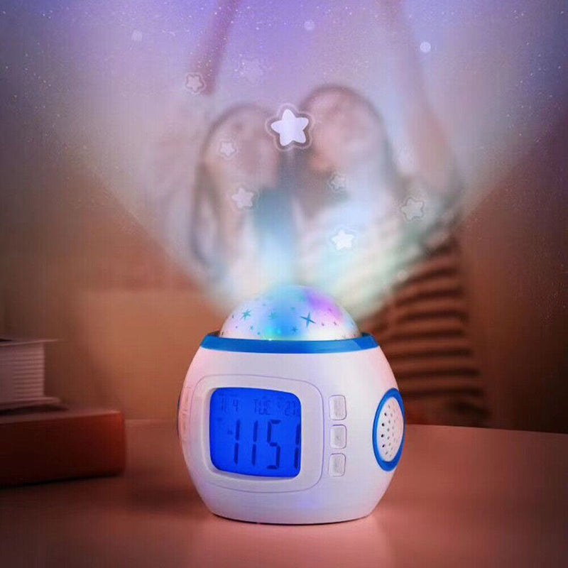 Music Alarm Clock Color Change Sky Star Projector Night Lamp Glowing Alarm Clock