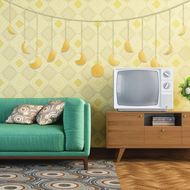 Moon Phase Wall Hanging Garland Metal Boho Accents 13 Piece Moon Decorations