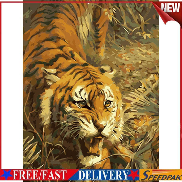 Hand Painted Picture Frameless DIY Fierce Tiger Painting By Numbers Craft #F