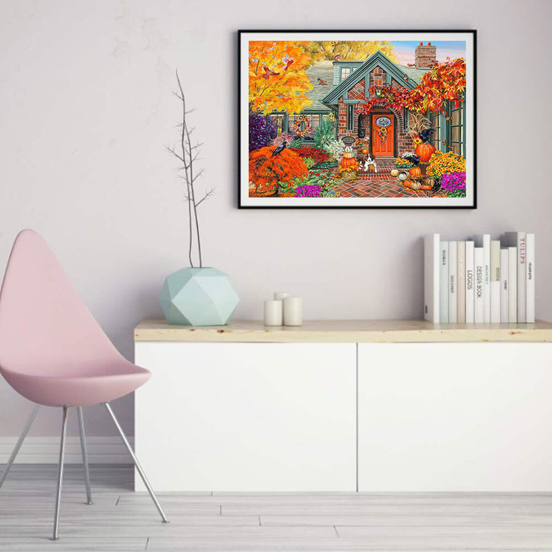 Autumn Courtyard Dog 5D DIY Diamond Painting Kits Full Round Drill Wall Decor