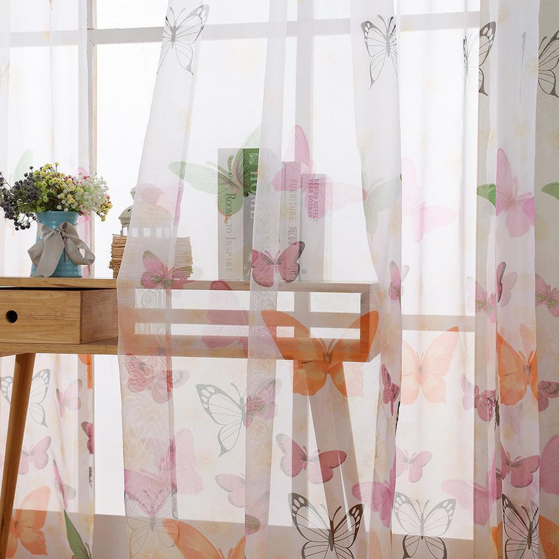 Colorful Butterlfly Offset Printing Burnt-out Curtain Sheer Organdy Panel