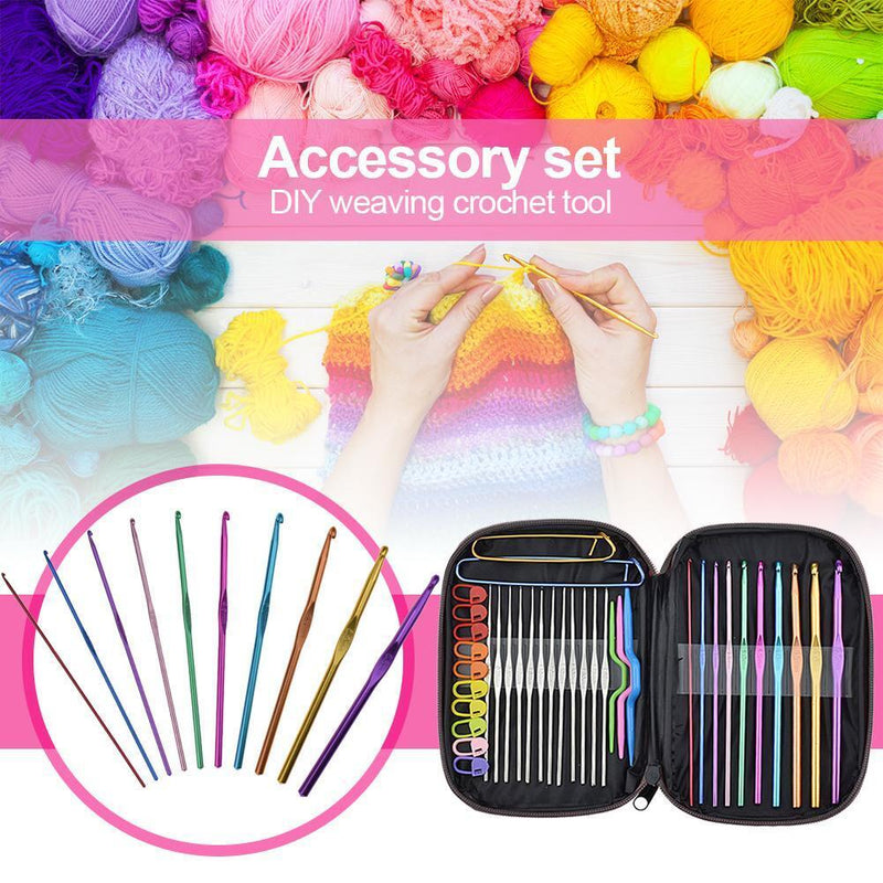 DIY Aluminum Crochet Hooks Sweater Knit Weave Sewing Needle Set Kit (Black)