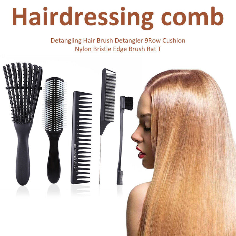 5pcs Scalp Massage Wide Tooth Comb Paddle Hair Brush Combs Set Hair Detangler