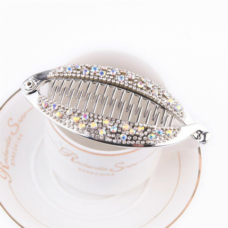 Women Vertical Crystal Hair Clip Ponytail Hairpin Banana Clip Headwear