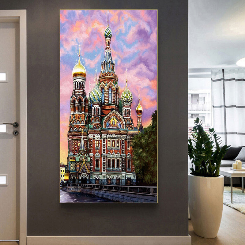 Ancient Castle Oil Paint By Numbers Kits DIY Handpainted on Canvas Wall Art