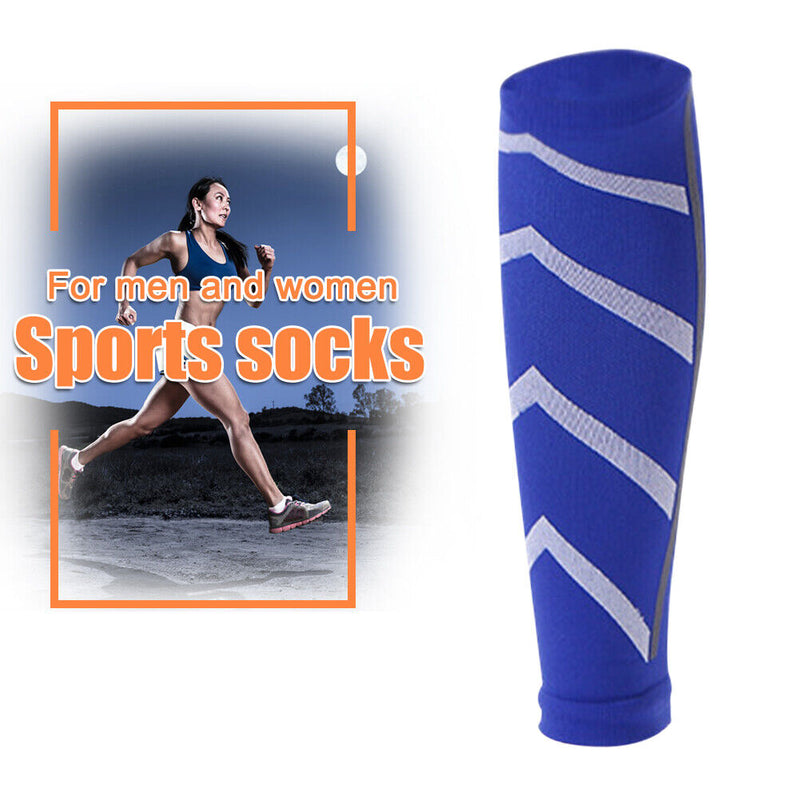 Leg Calf Shin Splints Support Running Athletics Compression Sleeves (Blue) Newly
