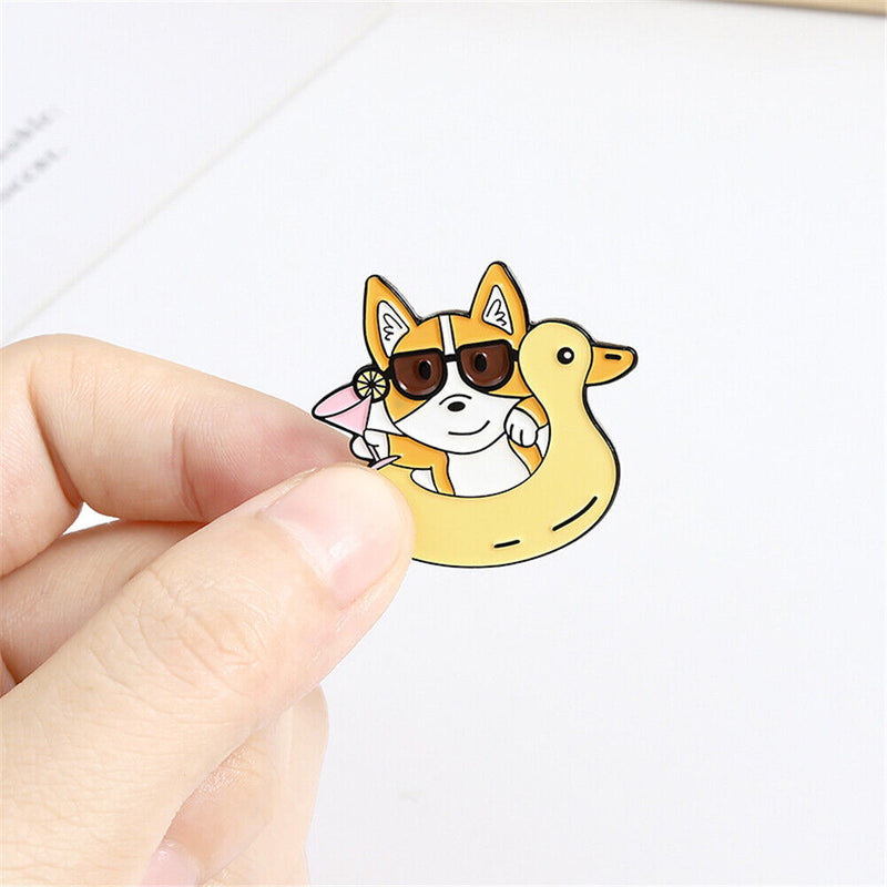 Dripping Oil Cartoon Badge Dog Enamel Pins Brooch Corgi's Happy Life