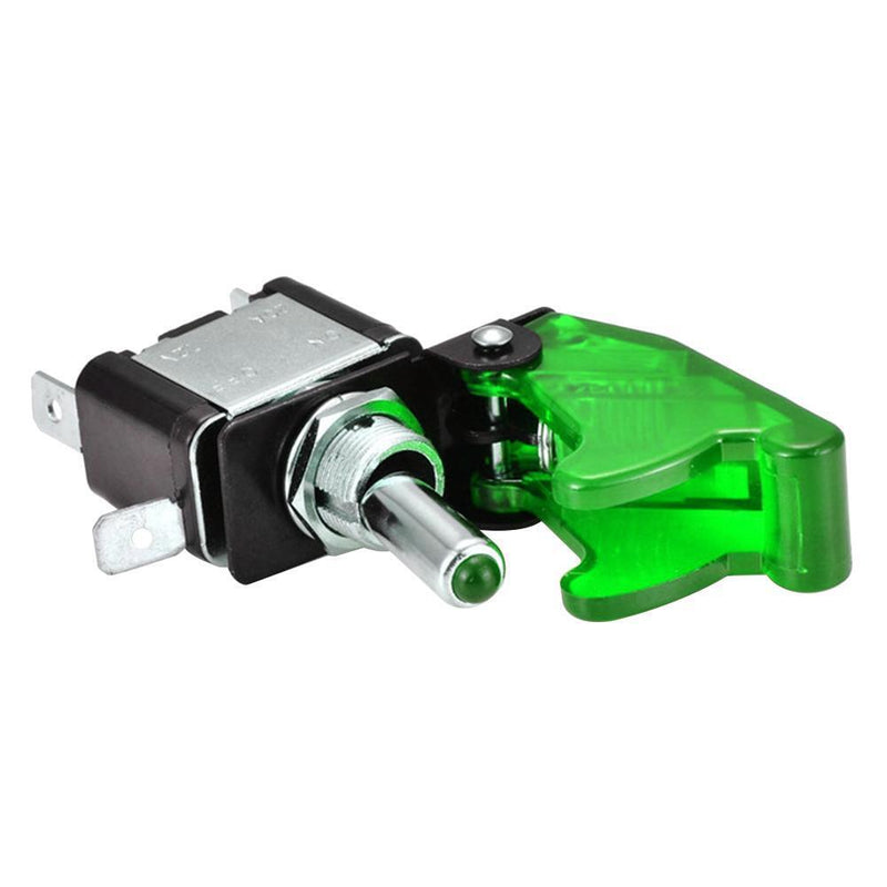 12V Illuminated LED Toggle Switch Control ON/OFF+Aircraft Missile Flip Up Cov