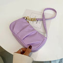 Fashion Women Chain Pleated Underarm Bag Ladies Solid Color Mini Handbag Purse