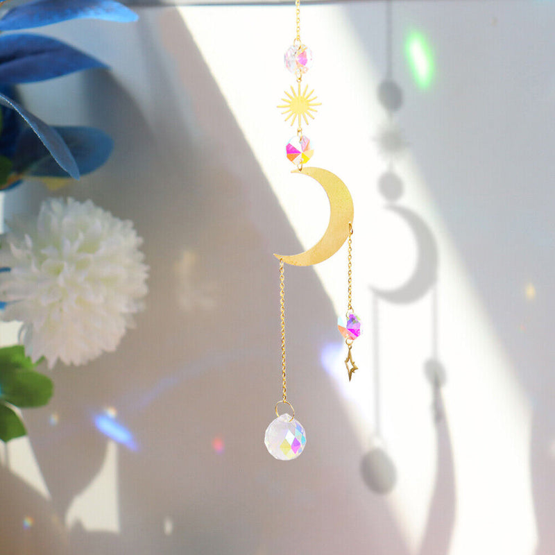 Suncatcher Crystal Star Moon Sun Chandelier Pendant Prism Hanging Lamp Orname