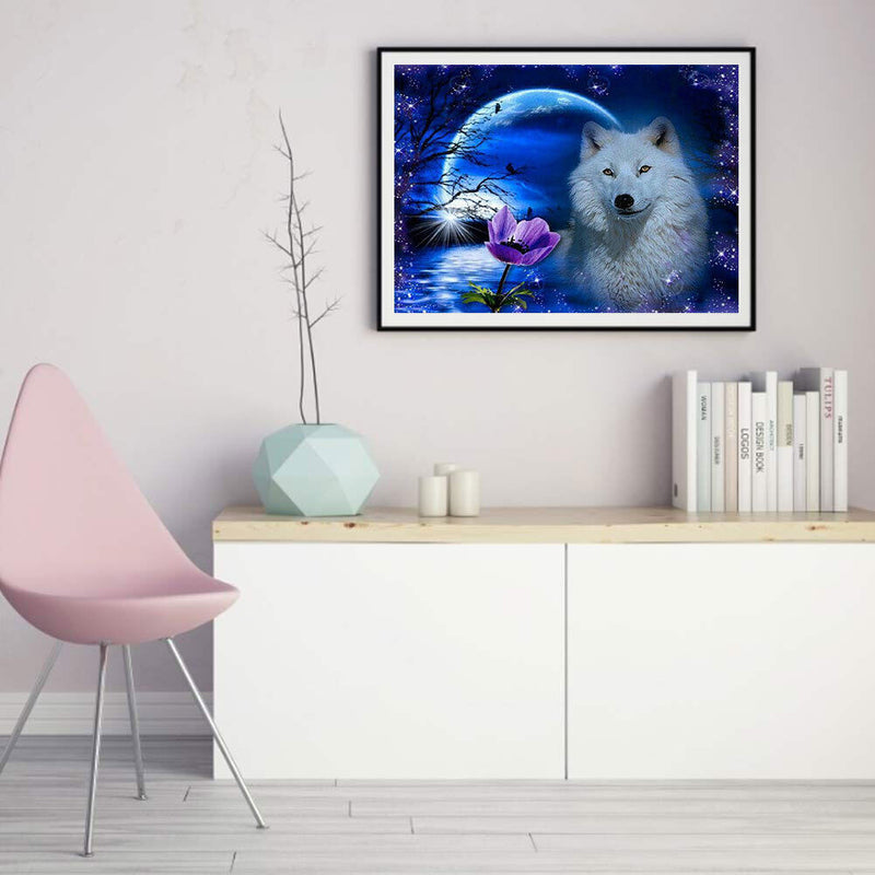 5D DIY Diamond Painting Kits Full Round Drill Snow Wolf Mosaic Wall Art Picture