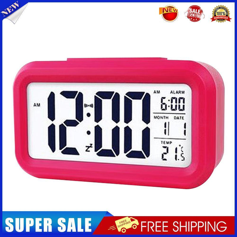Temperature Alarm Clock LED Digital Backlight Calendar Snooze Clock (Red)