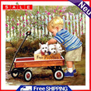 Full Embroidery DIY Canvas Stamped 11CT Cross Stitch Boy with Dogs Ornaments Kit