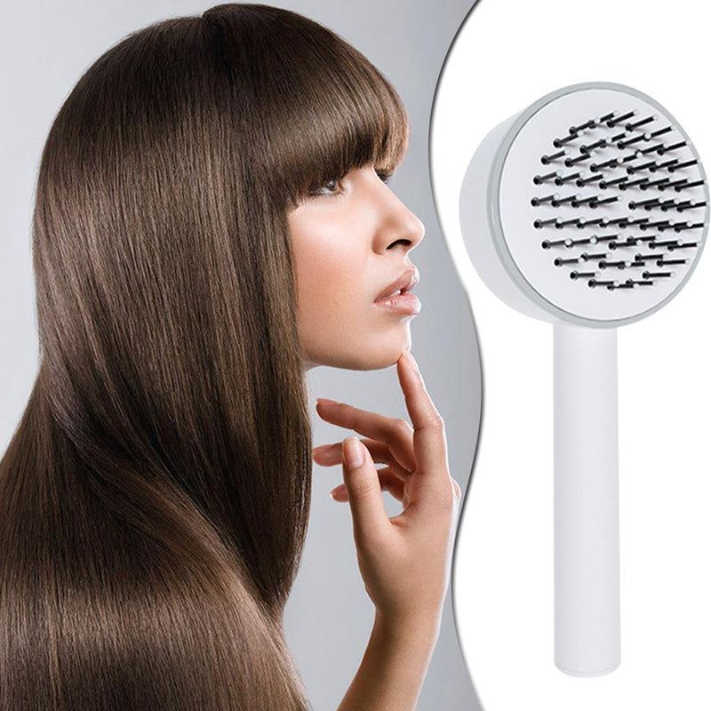 One-key Self-cleaning Hair Brush Anti-Static Airbag Massage Comb (White)