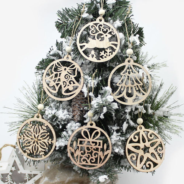 Wooden Pendants Christmas Decorations Xmas Tree Wood Chip Hanging Ornaments