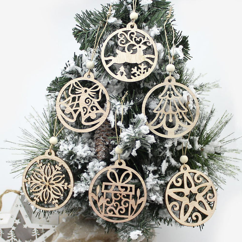 Wooden Pendants Christmas Decorations Xmas Tree Wood Chip Hanging Ornaments