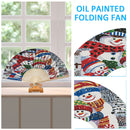 Hand Paint Oil Paint By Numbers DIY Christmas Snowman Drawing Handheld Fan Gift