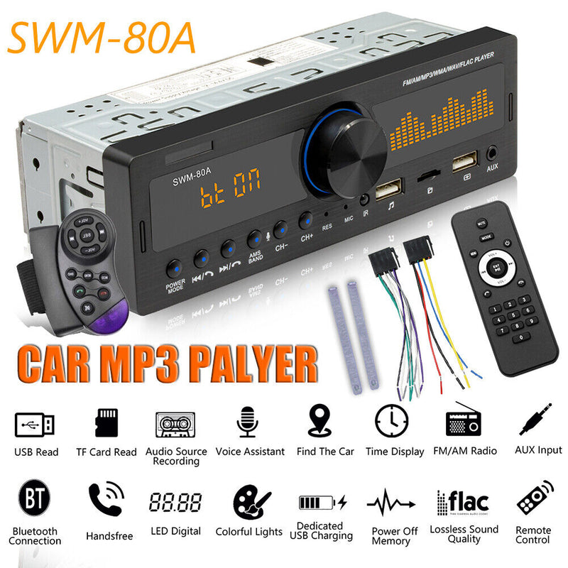 SWM-80A Car Radio BT TF USB AUX Locator Head Unit + Steering Wheel Remote Newly