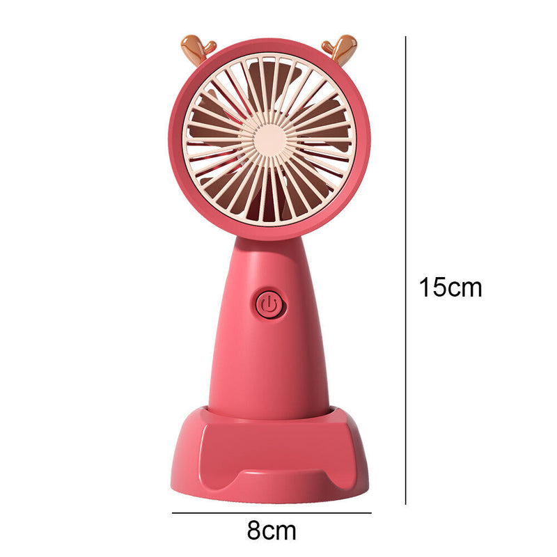 Mini Portable Fan Cute Antler USB Rechargeable Pocket Handheld Cooler (Red)