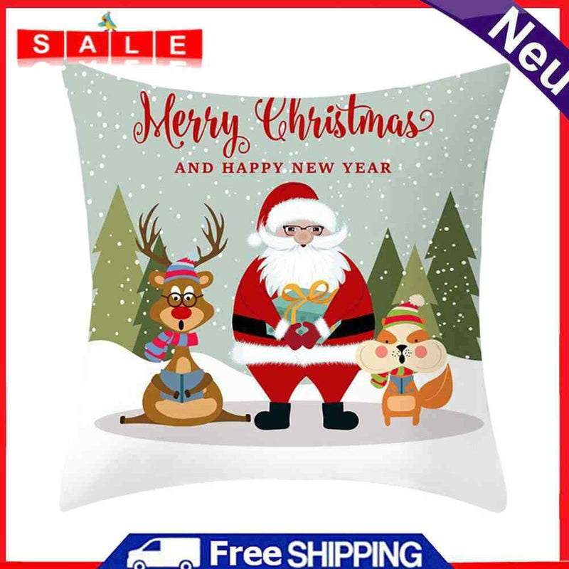 Anti-Fading Christmas Santa Print Pillow Case Sweat-Absorbent Home Sofa Cushion