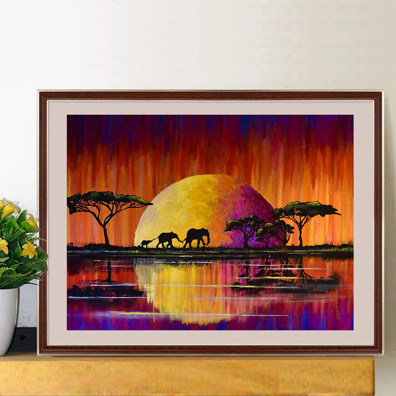 5D DIY Diamond Painting Kits Full Round Drill Moon Elephant Family Mosaic Craft