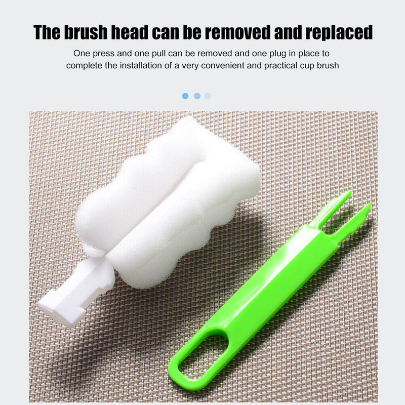 Sponge Long Handle Cup Brush Baby Glass Bottle Kitchen Cleaner Tool (Green)