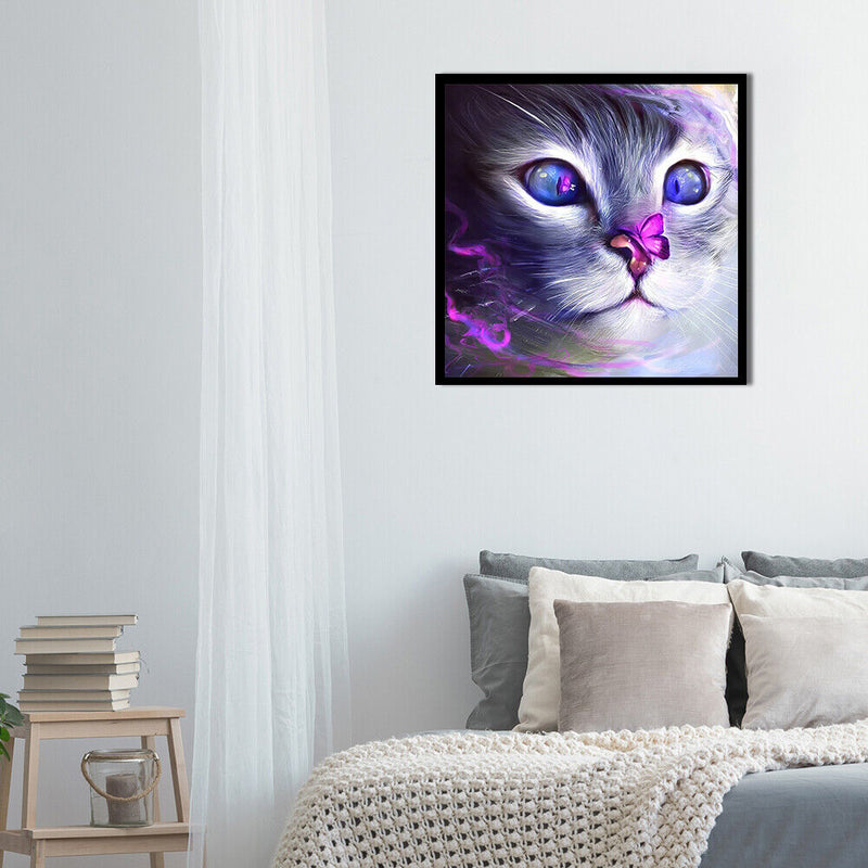 DIY Diamond Painting Purple Cat Full Round Drill Decor Art Picture for Home