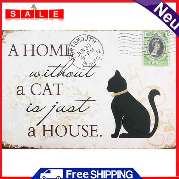 Home Weatherproof Retro Chic Cat Sign Iron Painting Wall Drawing Art Templates