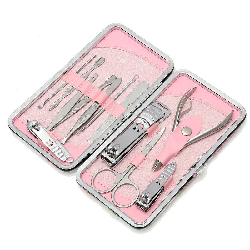 12Pcs Pedicure Manicure Set Nail Cuticles Clippers Cleanser Case Tool