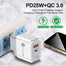 25W PD QC3.0 Mobile Phone Wall Charging USB Type C Fast Charger (White EU) Newly