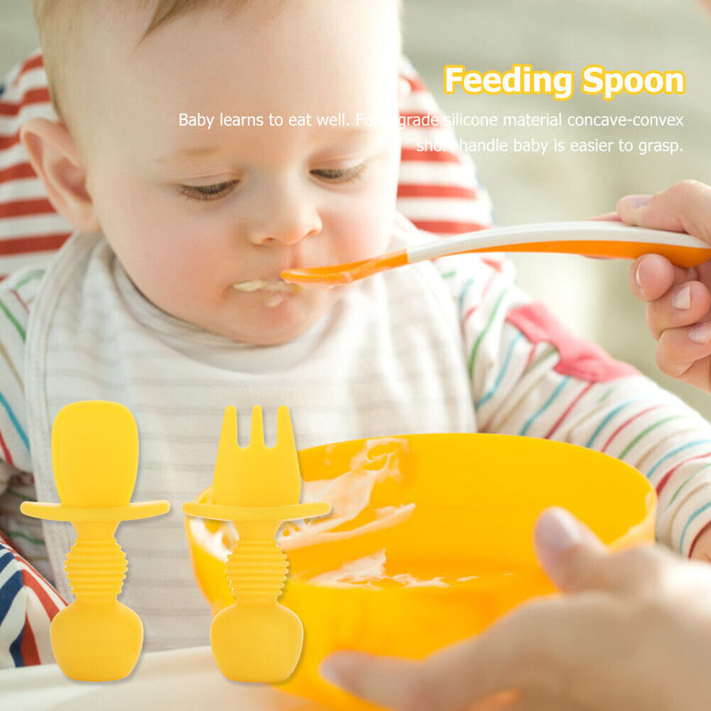 Baby Silicone Training Feeding Spoon Toddlers BPA-free Tableware (Yellow) Newly