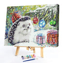 Frameless Hand Painted Picture DIY Snowing Hedgehog Painting By Numbers Craft
