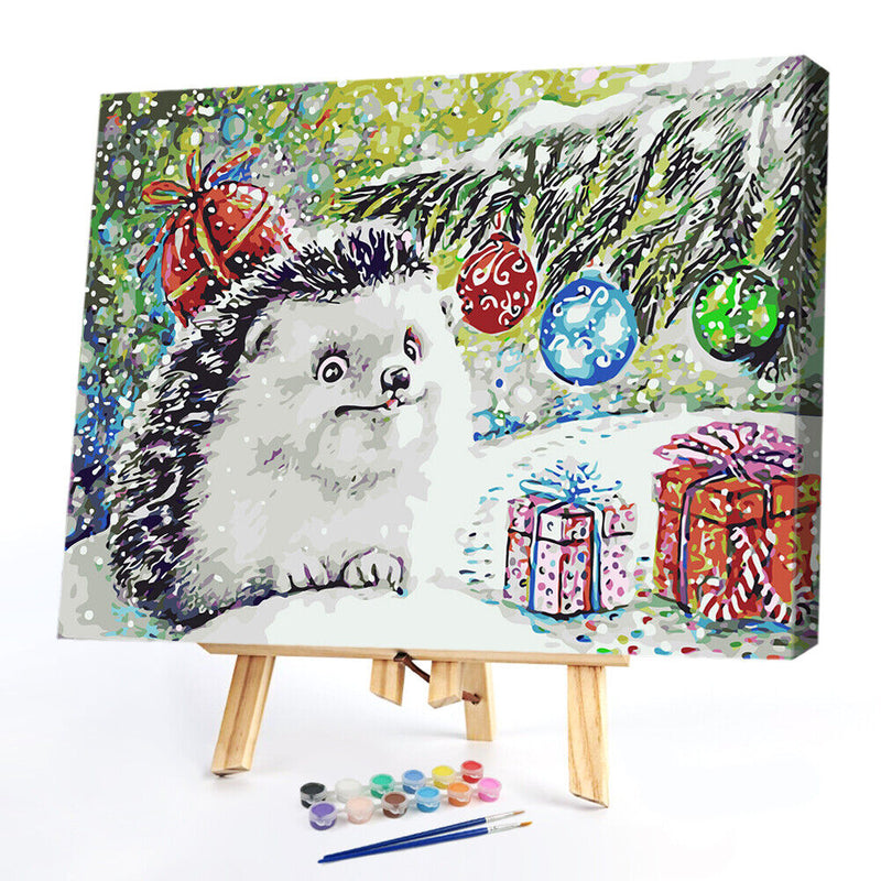 Frameless Hand Painted Picture DIY Snowing Hedgehog Painting By Numbers Craft