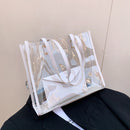 Retro Women Clear Composite Bags Shoulder Bag Pure Color Handbags (White)