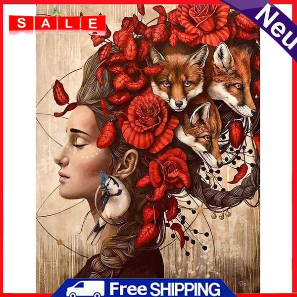 Fox Girl Oil Paint By Numbers Kits DIY Canvas Wall Art Picture Craft Home Decor