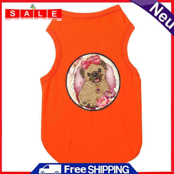 Summer Thin Puppy Clothes DIY Applique Diamond Orange Breathable Dog Cat Shirts