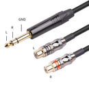 6.35mm Male to 2RCA Female Cable RCA to 1/4 inch Adapter Cord Line for Studio