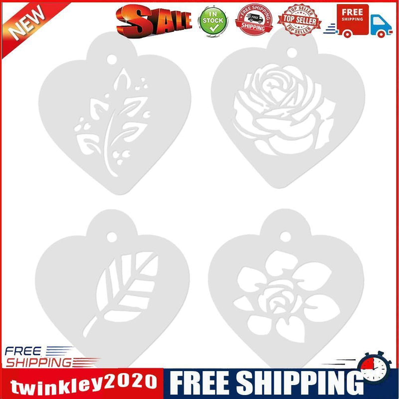 4pcs/Set DIY Leaf Flower Coffee Stencils Cake Baking Scrapbook Templates
