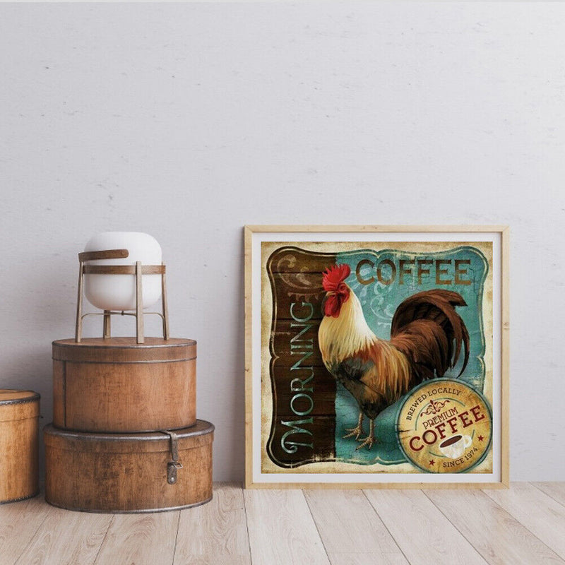 Morning Rooster Oil Paint By Numbers DIY Handpainted on Canvas Wall Art Pic