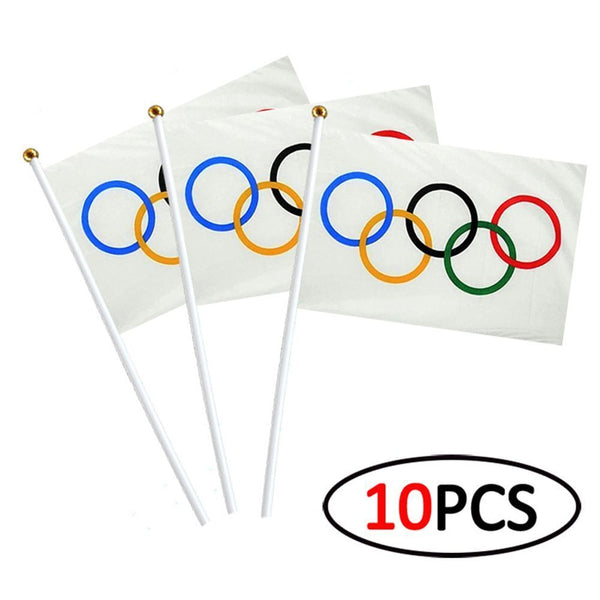 Desk Decor Vivid Color Five Ring Pattern Olympics Style Held Flags Hand Flag