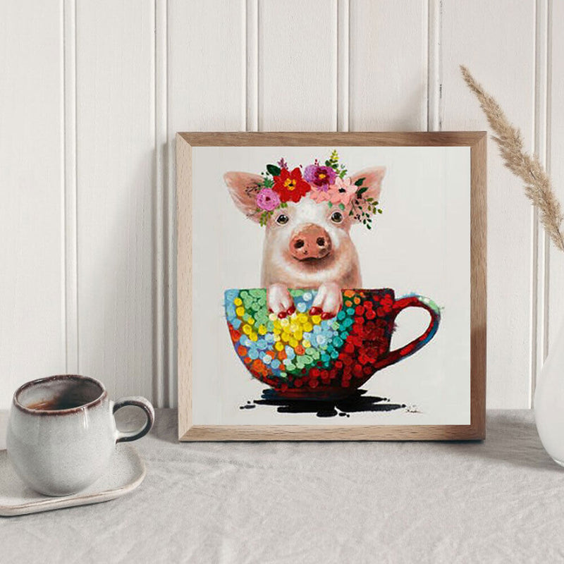 Coffee Cup Pig DIY Diamond Painting Kits Full Round Drill Wall Decor Art Cr