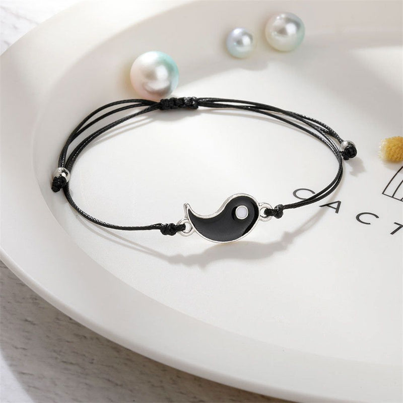 Wristband Woven Rope Couple Bracelet Tai Chi Alloy Pendant Yin Yang Charm