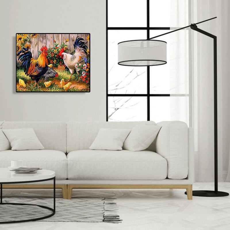 DIY Painting By Numbers Canvas Chicken Handpainted Oil Coloring Drawing Home Kit