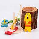 Kids Wooden Fishing Toys Set Column Blocks Educational Puzzle Cartoon Toys